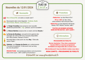 Nouvelle du 12/01/2024 : Promotions sur des Bières & retour de la Ferme du Rondeau : Chèvre BIO !