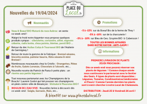 Nouvelles du 19 avril 2024 : Plants de légumes livrés la semaine prochaine & Arrivage de Boeuf BIO maturé de race Aubrac !