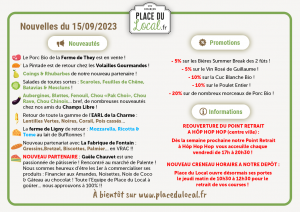 Nouvelle du 15/09/2023 - Nouvelles Pâtisseries ! PROMOTIONS sur le Porc Bio & le Poulet Entier !!