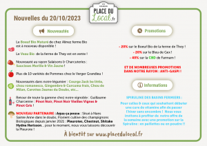Nouvelle du 20/10/2023 : Pleurotes Bio / -20% sur le Boeuf Bio de la ferme de They / Retour de la SPIRULINE de Fontain !